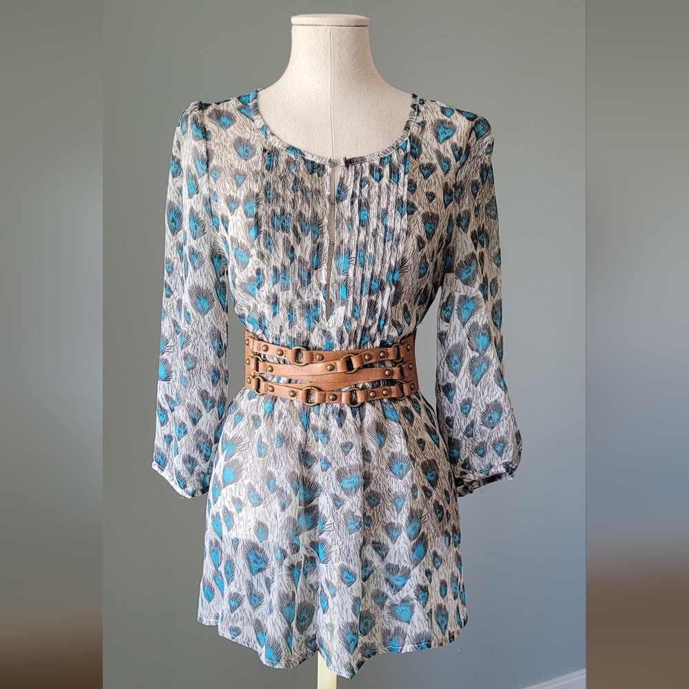 Sheer Peacock Feather Print Tunic